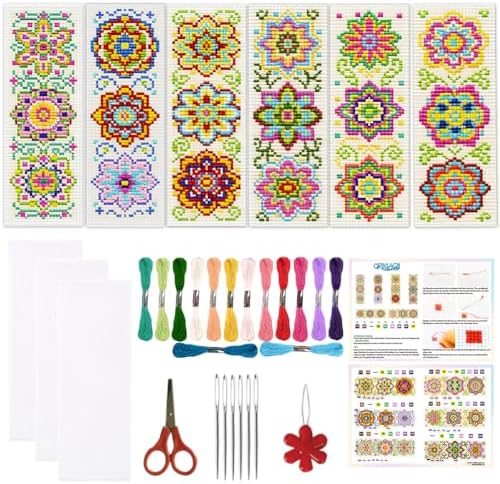 ORIGACH 6 Set Mandala Flower Cross Stitch Bookmark Kit for Beginner by ORIGACH