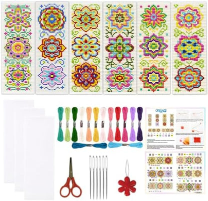 ORIGACH 6 Set Mandala Flower Cross Stitch Bookmark Kit for Beginner by ORIGACH