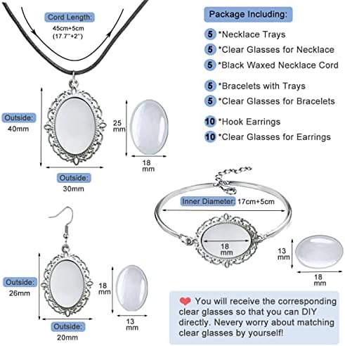 J6QIHANG 45pcs Oval Pendant Trays Kit with Glass Cabochons - Image 2