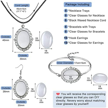 J6QIHANG 45pcs Oval Pendant Trays Kit with Glass Cabochons - Image 2