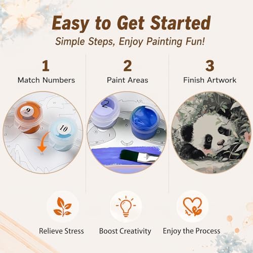AUKELHJ Framed Paint by Numbers Kit for Adults, Panda, 10x10 inch - Image 6