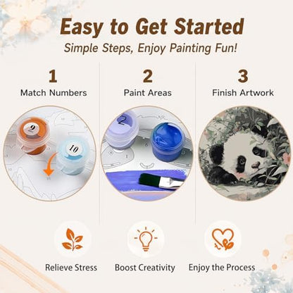 AUKELHJ Framed Paint by Numbers Kit for Adults, Panda, 10x10 inch - Image 6