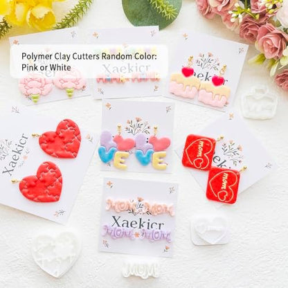 Mother’s Day Polymer Clay Cutters & Stamps Set - 10pcs Sharp & Durable Mom, MAMA, LOVE, Puzzle Heart, Envelope & Cake Shapes for DIY Earring Jewelry Making, Soft Clay Crafts & Holiday Supplies - Image 2
