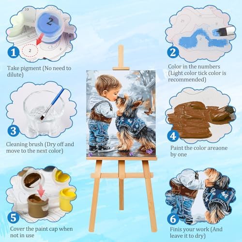 AIRDEA Boy and Dog Paint by Numbers for Adults 16x20in Cute Painting by Number Kits for Beginner Frameless Easy Acrylic Oil Painting on Canvas with Paints and Brushes - Image 4