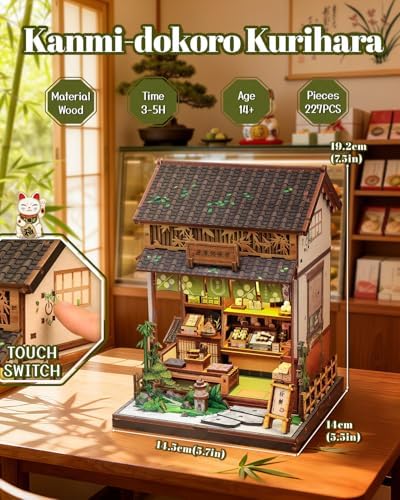 Book Nook Kit - DIY Miniature House Kit, Japanese Wagashi Shop, 3D Wooden Puzzle with LED Lights, Tiny House Decorative Bookshelf Home Decor, Craft Gift for Adults, Teens & Book Lovers - Image 2