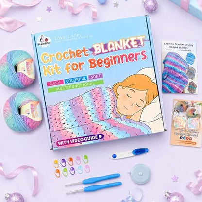 Aeelike Crochet Blanket Kit for Beginner, Easy Blanket Crochet Kits, Purple - Image 7