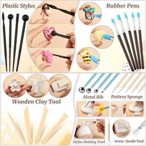 Natural Air-Dry Clay, 8 LBs Pottery Clay with 100ML Glaze Gloss Clay Varnish Protects and 27 PCS Pottery Tools Sculpting Tool Set, Air-Dry Clay Kit for Adults Beginner DIY Craft Gift - Image 6