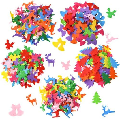 SUNNYCLUE 300Pcs 5 Styles Christmas Embellishments Felt Shapes Random Mixed Colorful Non Woven Fabric Holiday Xmas Tree Bell Deer Shape Handmade Ornaments for DIY Craft Sewing Clothes Bags Decoration by SUNNYCLUE