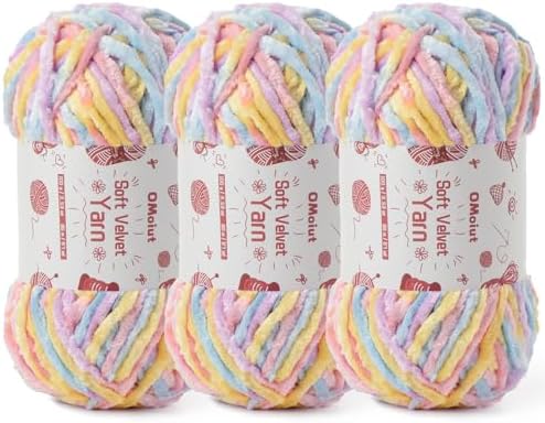 3x100g Fluffy Velvet Chenille Yarn for Crocheting and Knitting, 3x87.4yd Baby Yarn for Crocheting Soft, Crochet Chunky Yarns Amigurumi Yarns (3 Macaron) by OMoiut