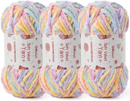 3x100g Fluffy Velvet Chenille Yarn for Crocheting and Knitting, 3x87.4yd Baby Yarn for Crocheting Soft, Crochet Chunky Yarns Amigurumi Yarns (3 Macaron) by OMoiut