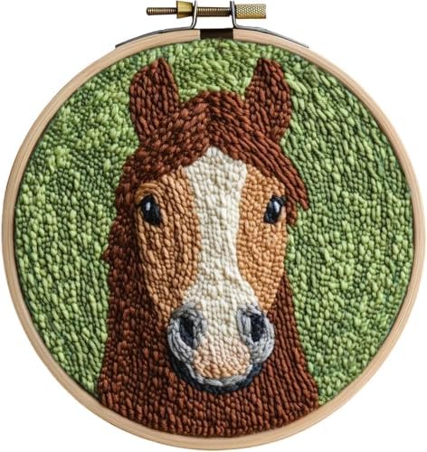 Punch Needle Kits Adults Beginner, Cute Cartoon Highland Cow with Daisy Flower for Beginners, Punch Needle Starter Craft Set with 20cm Hoop, Perfect for Festival Gift and Decoration (Horse) by RUIQLXHANG