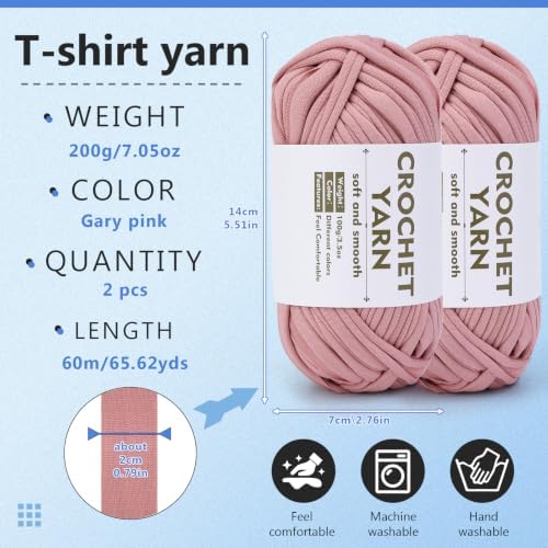 SHWAKK 2 Pack T-Shirt Yarn,Gray Pink Crochet Yarn for Knitting & Crochet - Image 2