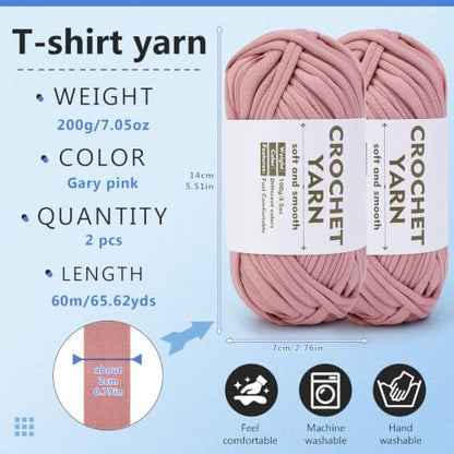 SHWAKK 2 Pack T-Shirt Yarn,Gray Pink Crochet Yarn for Knitting & Crochet - Image 2