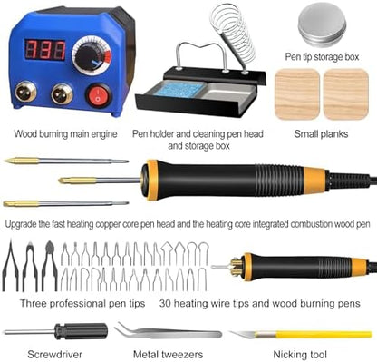 LH55-T2-NS2 Wood Burner kit offers adjustable temperature control ranging from 200℃ to 750℃,Wood Burning kit with 2 Detachable Wood Burning Tool Pens, 36 Wood burner Tips,professional wood burning kit - Image 2