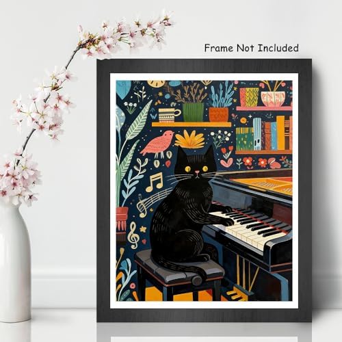 TFIAVSIN Black Cat Playing Piano - Paint by Numbers Kit for Adults Beginners, Paint by Number for Adults with Full Canvas, DIY Arts and Crafts for Adults, Cozy Home Decor, 16x20 Inch - Image 2