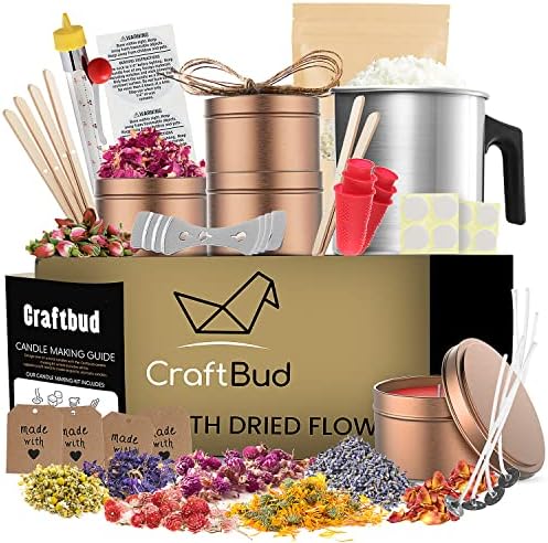 CraftBud Natural Soy Candle Making Kit for Adults, DIY Candle Making Kit for Kids with Dried Flowers for Candle Making, 50 Piece Make Your Own Candle Kit – 2 Lbs. Soy Wax Candle Making Kit by CraftBud