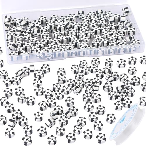EVERMARKET 100pcs Soccer Beads Polymer Clay Football Softball Beads Charms Soccer Ball Spacer DIY Sports Bead for Necklace Bracelet Handmade Jewelry Making Accessories Supplies by EVERMARKET