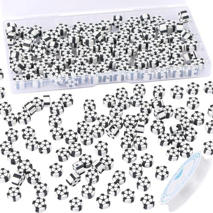 EVERMARKET 100pcs Soccer Beads Polymer Clay Football Softball Beads Charms Soccer Ball Spacer DIY Sports Bead for Necklace Bracelet Handmade Jewelry Making Accessories Supplies by EVERMARKET