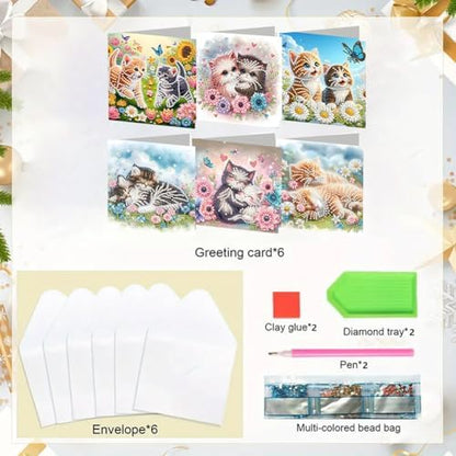 jinglinhh 6pcs Diamond Art Painting Sunflower Daisy Flowers Cat Greeting Cards with Envelopes, DIY Card Making Kits for Adults, Diamond Art Postcards Christmas Cards Craft Gifts - Image 3