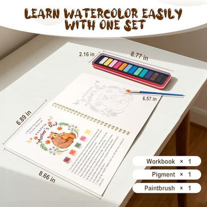 Mother's Day Watercolor Workbook for Adults, Beginner Friendly Watercolor Painting Kit Water Coloring Book, Nature-Themed Practice Art Gift Water Color Paint Book with Palette and Brush - Image 2