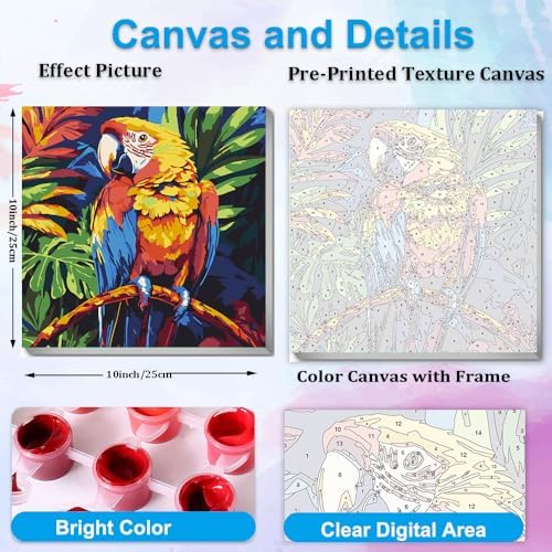 Artunion Framed Paint by Numbers Kit for Adults Beginners & Kids Ages 8-12,Colorful Parrot Paint by Number with Frame,Bird Paint by Numbers Kit on Canvas 10 * 10 Inch Without Easel - Image 4