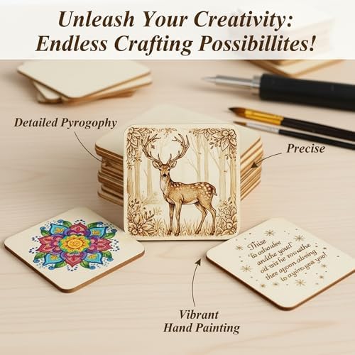 48 Piece Unfinished Blank Wood Sheets,3 Different Size Wood Square Slices Cutouts for Wood Burning Projects, Decoration DIY Wooden Craft Art Supplies - Image 2