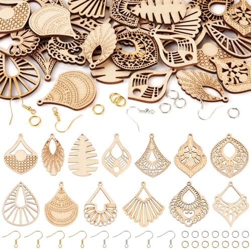 Elecrelive 14 Pairs Teardrop Rhombus Kite Leaf Wooden Earring Making Kit by EEEELECRELIVE