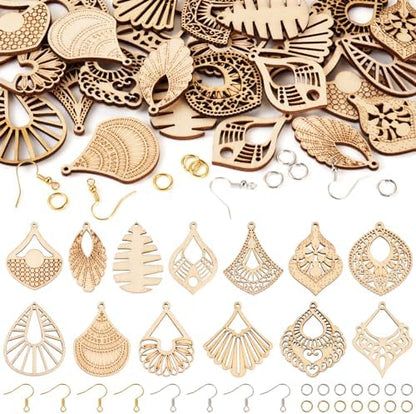 Elecrelive 14 Pairs Teardrop Rhombus Kite Leaf Wooden Earring Making Kit by EEEELECRELIVE