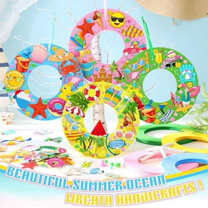 32 Sets Summer Hawaii Crafts Kits DIY Felt Wreath Making Kits Tropical Beach Crafts with Flamingo Palm Pineapple Watermelon Surfboard Stickers for Party Decorations Home - Image 6