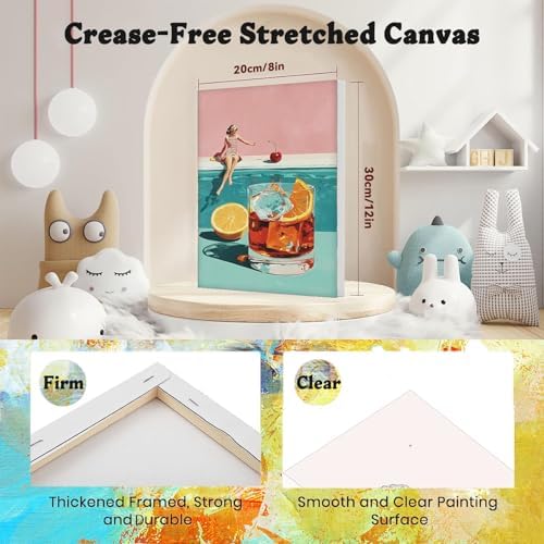 4 Pcs Cocktail Paint by Numbers for Adults with Frame Canvas - Wooden Easel - Image 2