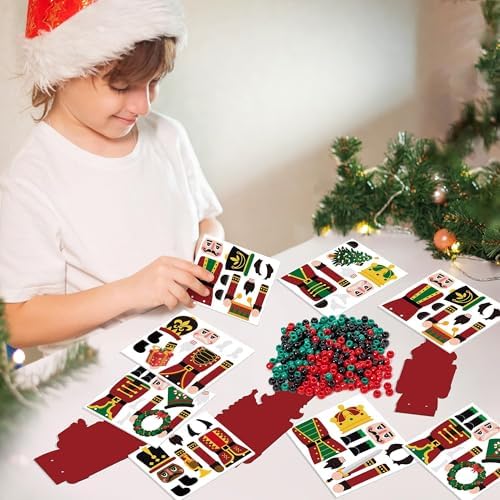Fiupan Christmas Nutcracker Felt Craft Kit, 24Sets DIY Nutcracker Black Green Red Beaded Ornaments Decor, Winter Xmas Holiday Party Favors Classroom Art Activities Decoration for Home School - Image 5