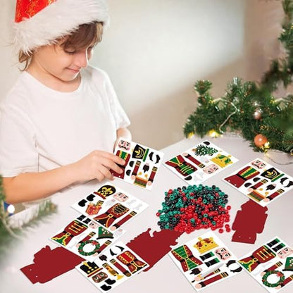 Fiupan Christmas Nutcracker Felt Craft Kit, 24Sets DIY Nutcracker Black Green Red Beaded Ornaments Decor, Winter Xmas Holiday Party Favors Classroom Art Activities Decoration for Home School - Image 5