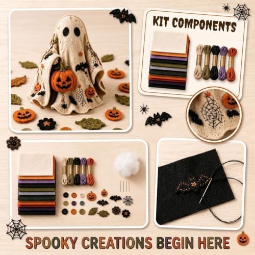 DIY Ghost Felt Quilt Sewing Craft Kit, Spooky Ghost Pattern Precut Fabric Supplies, Handmade Ghost Table Decor, Farmhouse Halloween Indoor Ornament Kit for Sewing Lovers - Image 2