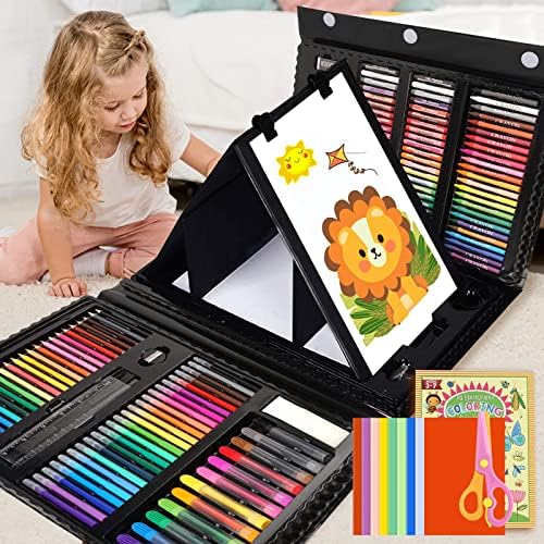 Art Supplies Kit for Kids Ages 5-12, 208-Pack Gifts Art Case Coloring Set, Drawing Kits with Trifold Easel, Arts Set for Girls Boys, Crayons, Markers, Coloring Book, Scissors, Sticker, Origami Paper by PENCCOR