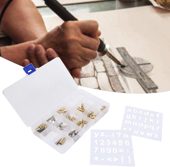 DANAIXZ 57 Pcs Professional Pyrography Pen Tip Set High Quality Copper Welding Accessories Kit with Various Shapes for Wood Burning Engraving and Soldering DIY Projects