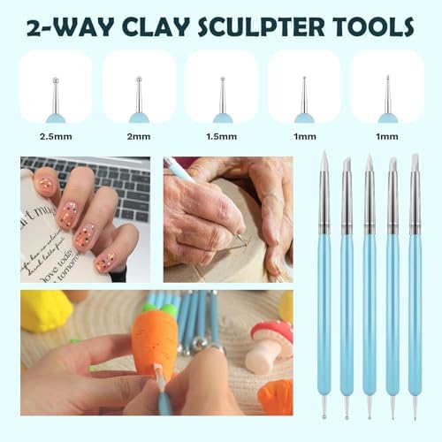 Thyrflen 18PCS Silicone Clay Sculpting Tools, Silicone Painting Brushes Kit, Clay Shaper Tool for Nail Art, Dotting, Shaping, Modeling, Air Dry Clay, Pottery, Ceramics, Polymer Clay, Crafts Supplies - Image 3