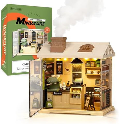 BUSOHA DIY Miniature Coffee Shop House Kit with LED and Dust Cover by BUSOHA