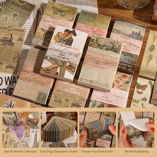 60 Sheets Junk Journal Ephemera Kit, 30 Unique Vintage Scrapbook Paper Patterns for Bullet Journal, Planner Supplies, 3x2 inch (80x50mm) Collage Material (Retro Style) - Image 4