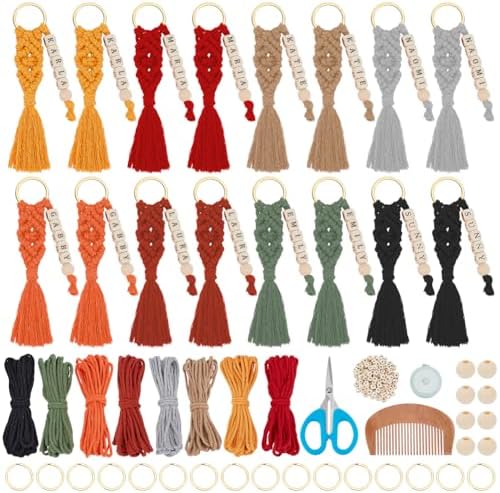 BEUNITONE 16 PCS DIY Craft Keychain Making Kit for Adults Women, 16 Key Ring with Colorful Macrame Cord and 100 Letter Beads, Keychain Making Supplies Handmade Gifts for Key Chain Phone Bag Decor by BEUNITONE
