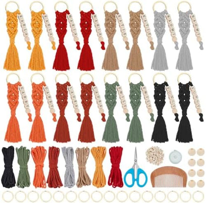 BEUNITONE 16 PCS DIY Craft Keychain Making Kit for Adults Women, 16 Key Ring with Colorful Macrame Cord and 100 Letter Beads, Keychain Making Supplies Handmade Gifts for Key Chain Phone Bag Decor by BEUNITONE