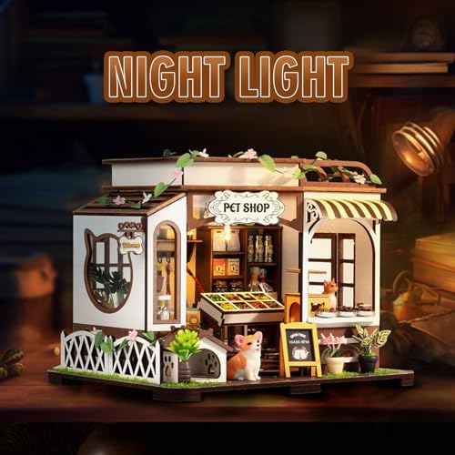 Pet Shop DIY Miniature House Kit, Wooden Dollhouse with LED for Adults - Image 2