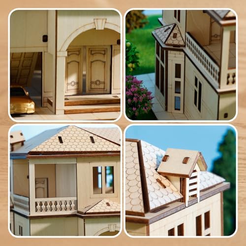 3D Wooden Puzzle for Adults, DIY Miniature Villa House Building Two Layer - Image 3