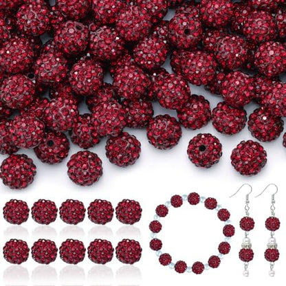 200pcs 10mm Rhinestone Beads for Jewelry Making, Dark Red Shiny Round Disco Ball Beads Bulk, Sparkle Crystal Clay Christmas for Bracelet Baseball Necklace Earring Crafting and DIY by TINKRSTUFF