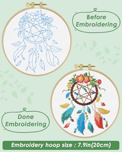 ERKOON Embroidery Kit for Beginners, Flower Cross Stitch Set for Include Embroidery Cloth Hoops Threads for Craft Lover Hand Stitch with Embroidery Skill Techniques (Dreamcatcher) - Image 3