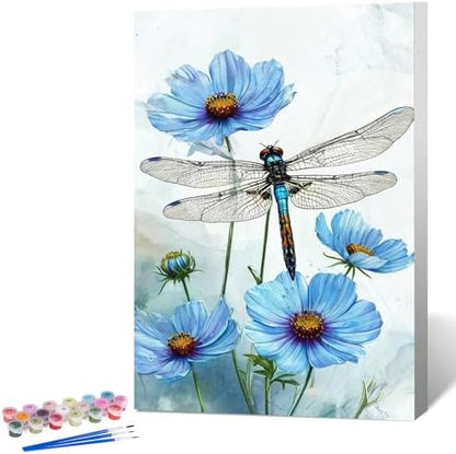 Fountor Framed Paint by Numbers Kit for Adults Beginner & Kids Ages 8-12, Dragonfly Paint by Number with Frame, Easy Acrylic Flowers Painting by Numbers Kit on Canvas 8x12 inch by Fountor
