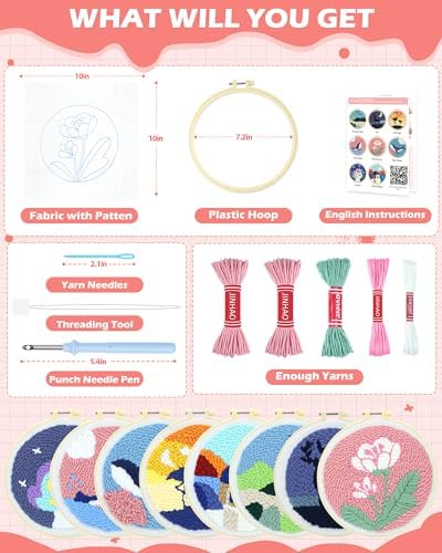 FIVEIZERO Yarn Punch Needle Craft Kit for Beginners,Flower Needle Punch Kit - Image 2