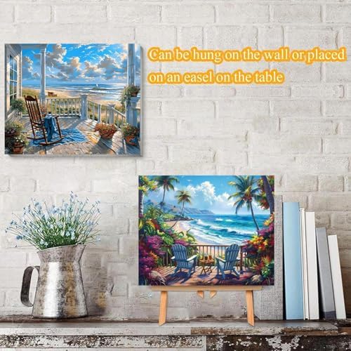 VIGEGU 4 Pack Landscape Paint by Numbers Kit for Adults with Framed,Beach Paint by Number with Wooden Easel DIY Acrylic Oil Painting,for Wall Decor 9x12inch - Image 2