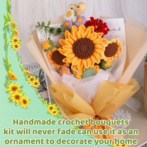 Iuuidu Crochet Kit for Beginners, Sunflower Crochet Flower Bouquet Kit - Image 5