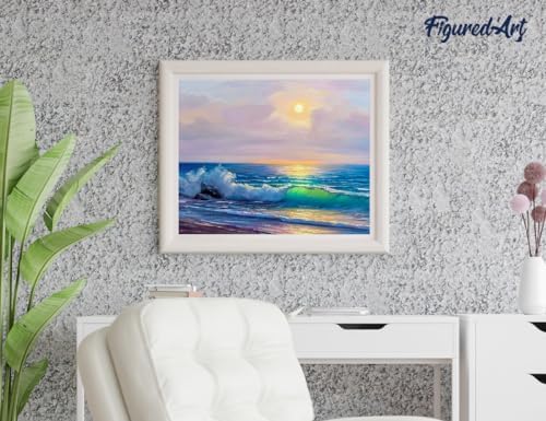 Figured'Art Paint by Numbers for Adults with Frame Seaside and Waves 16"x20" - Craft Art Painting DIY Kit Canvas Already Stretched on a Wooden Frame - Image 4