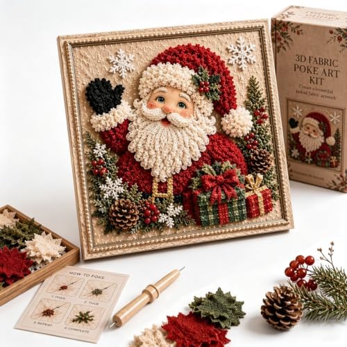 3D Christmas Fabric Art Kit with Frame, No-Sew Handmade Fabric Poke Art Kit by Unknown